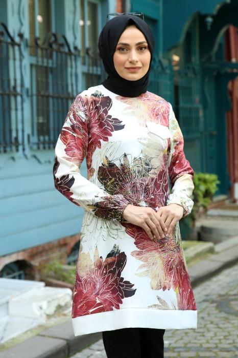 FLOWER PATTERNED RED TUNIC 