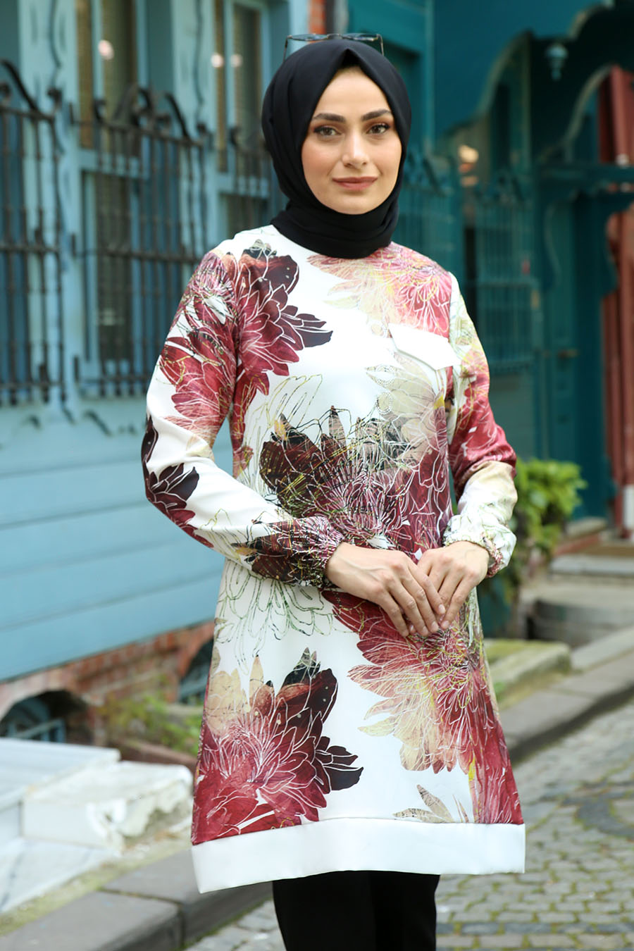 FLOWER PATTERNED RED TUNIC 