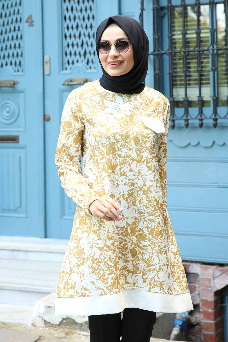 FLOWER PATTERNED YELLOW COLOR TUNIC