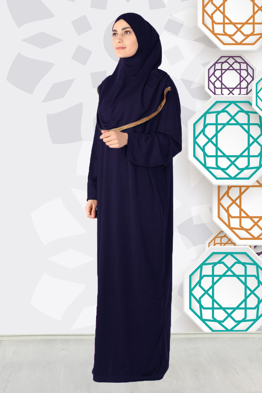 NAVY BLUE / GOLD PRATICAL PRAYER DRESS NAVY BLUE / GOLD PRATICAL PRAYER DRESS
