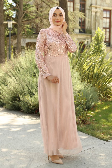 SALMON COLOR EVENING DRESS 