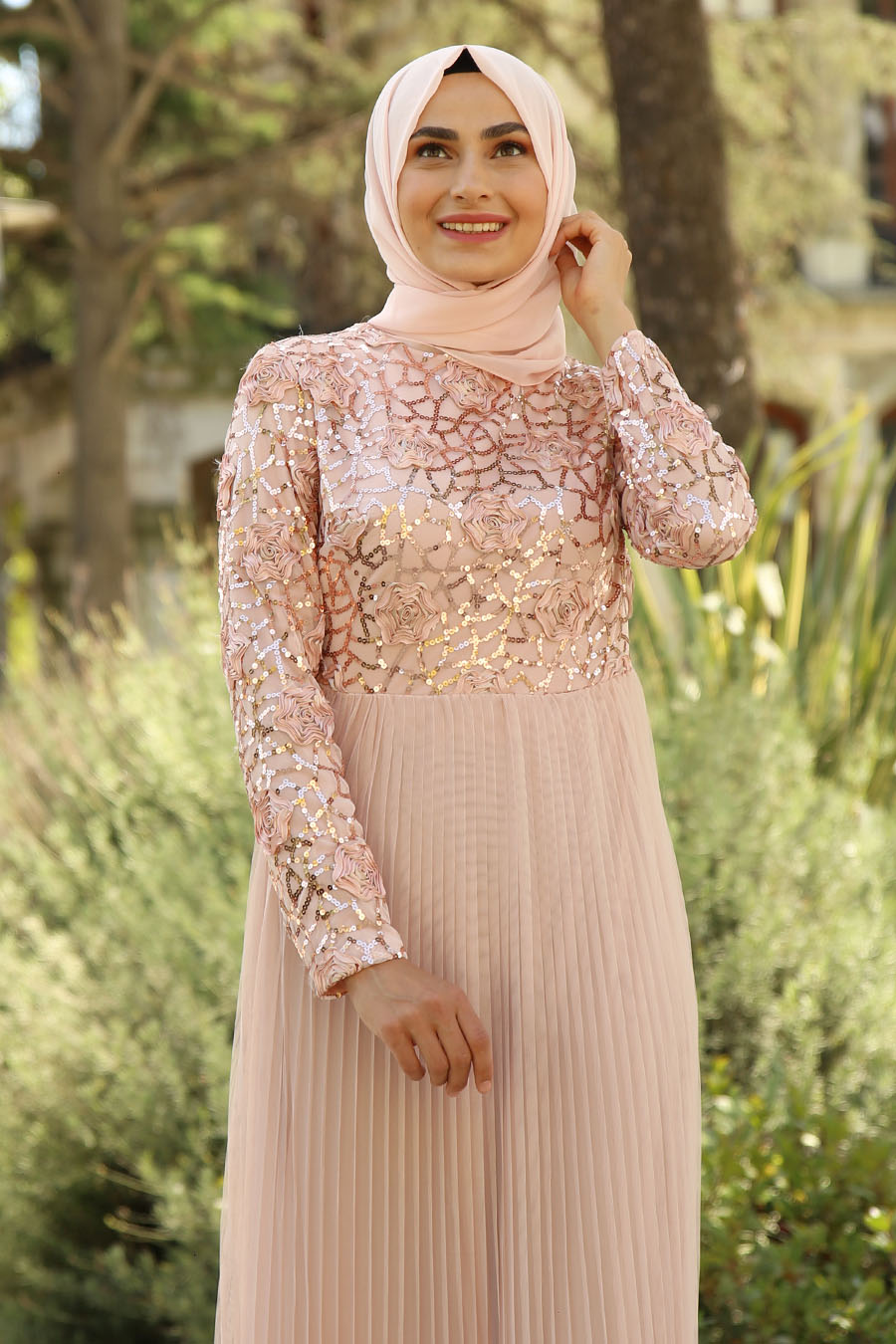 SALMON COLOR EVENING DRESS