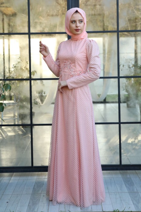 SALMON COLOR EVENING DRESS