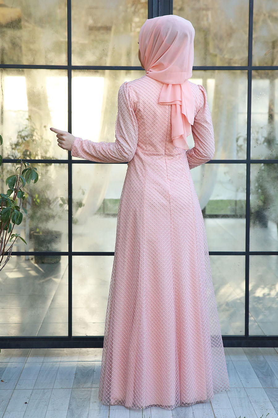 SALMON COLOR EVENING DRESS