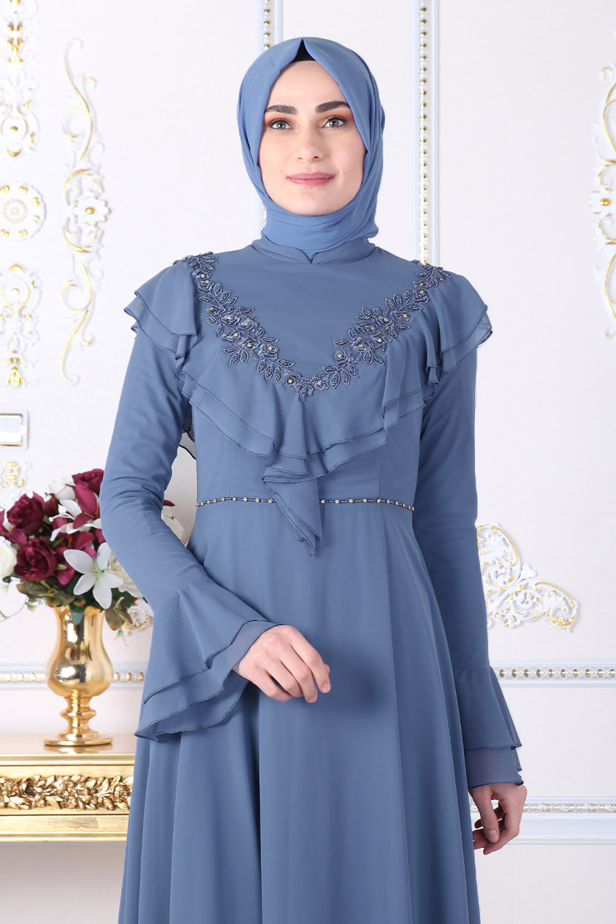 INDIGO COLOR EVENING DRESS 