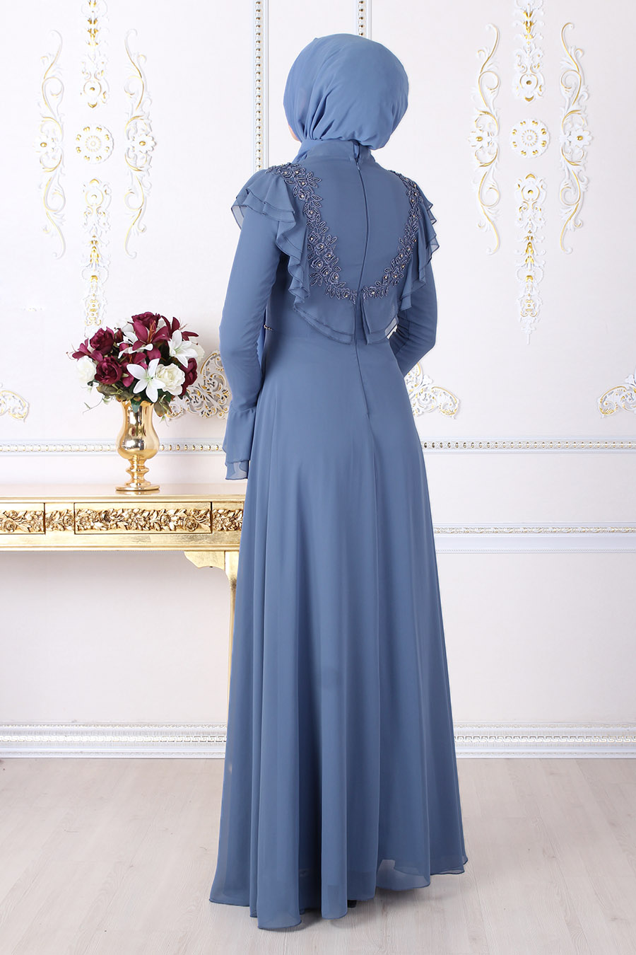 INDIGO COLOR EVENING DRESS 