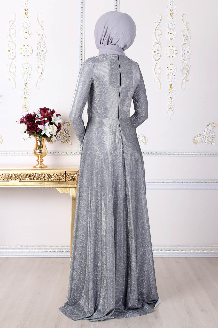 SILVERY ANTHRACITE COLOR EVENING DRESS