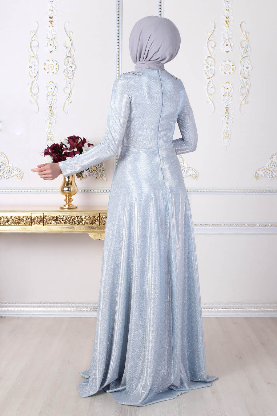SILVERY ICE BLUE EVENING DRESS 