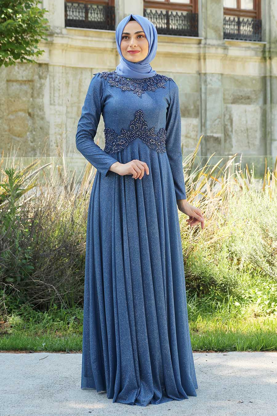 INDIGO COLOR EVENING DRESS