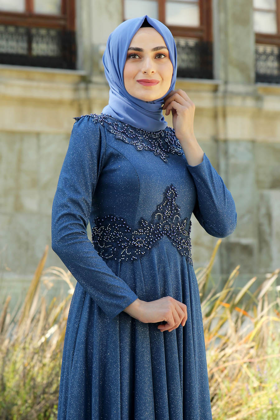 INDIGO COLOR EVENING DRESS