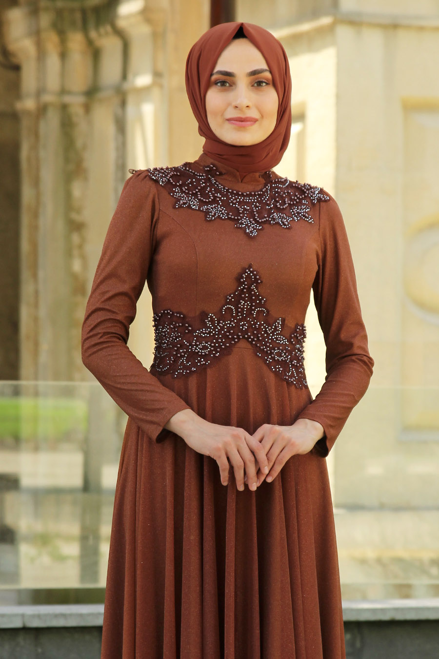 maroon color evening gown