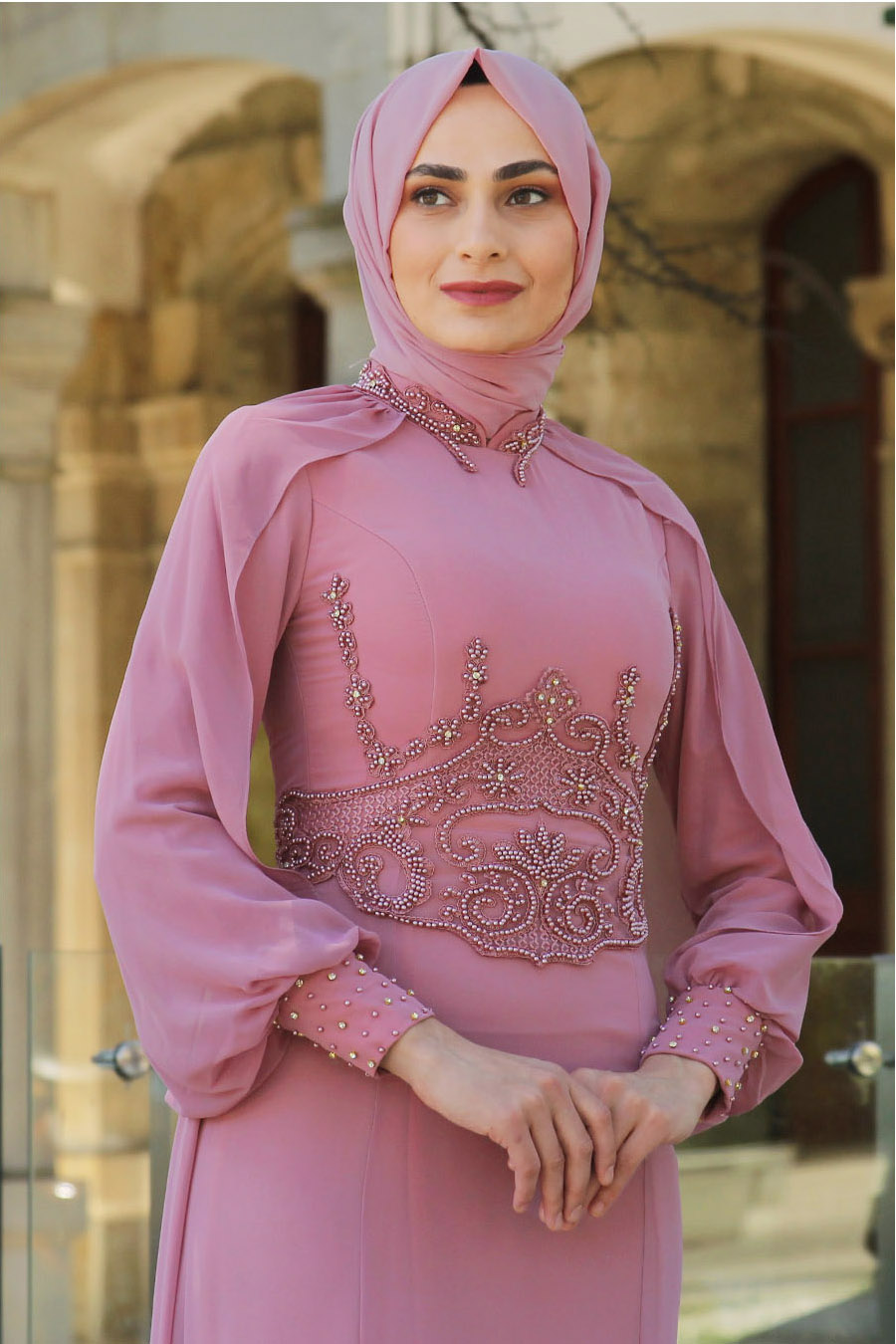 ROSE COLOR EVENING DRESS 