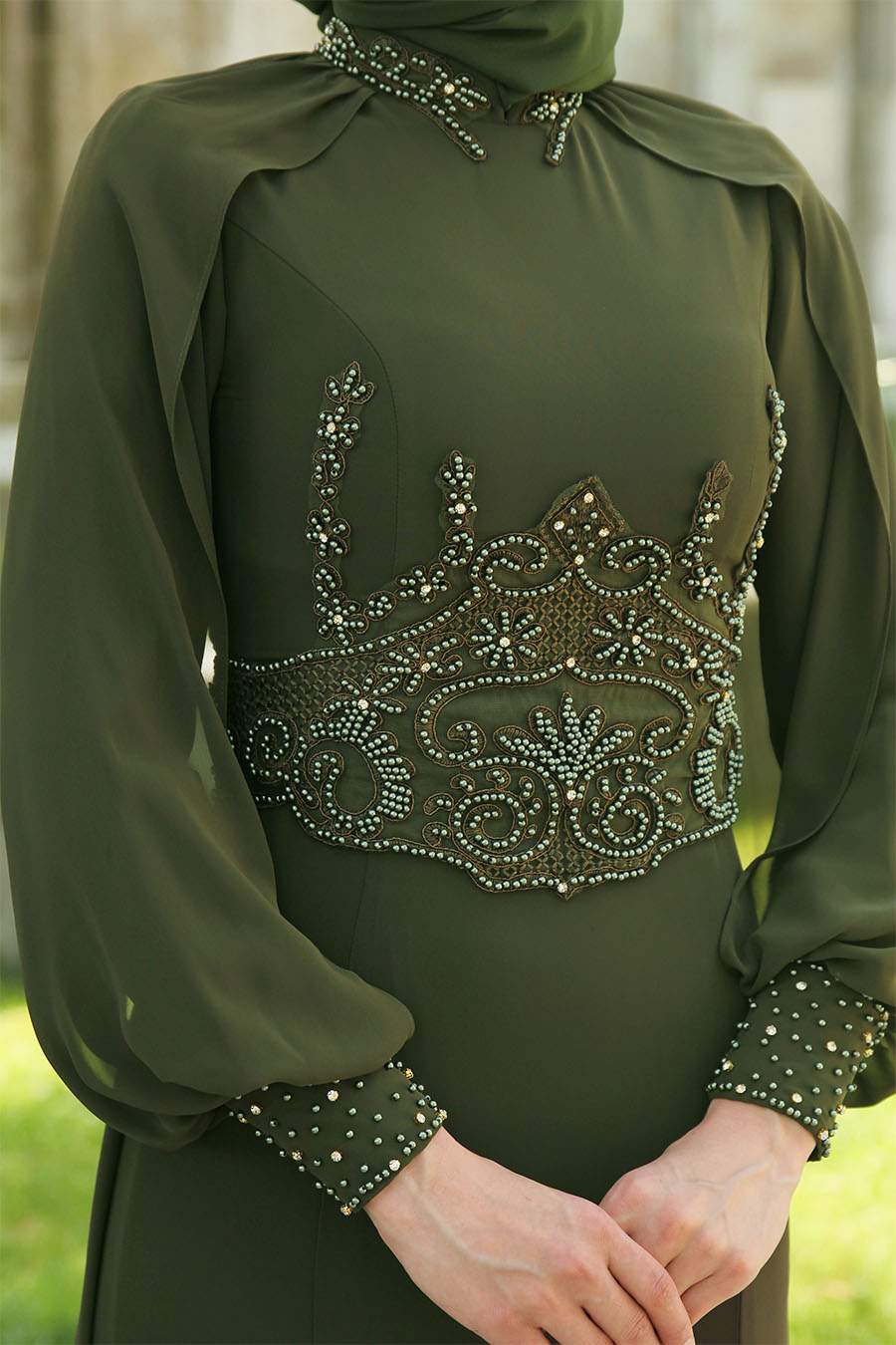 KHAKI EVENING DRESS