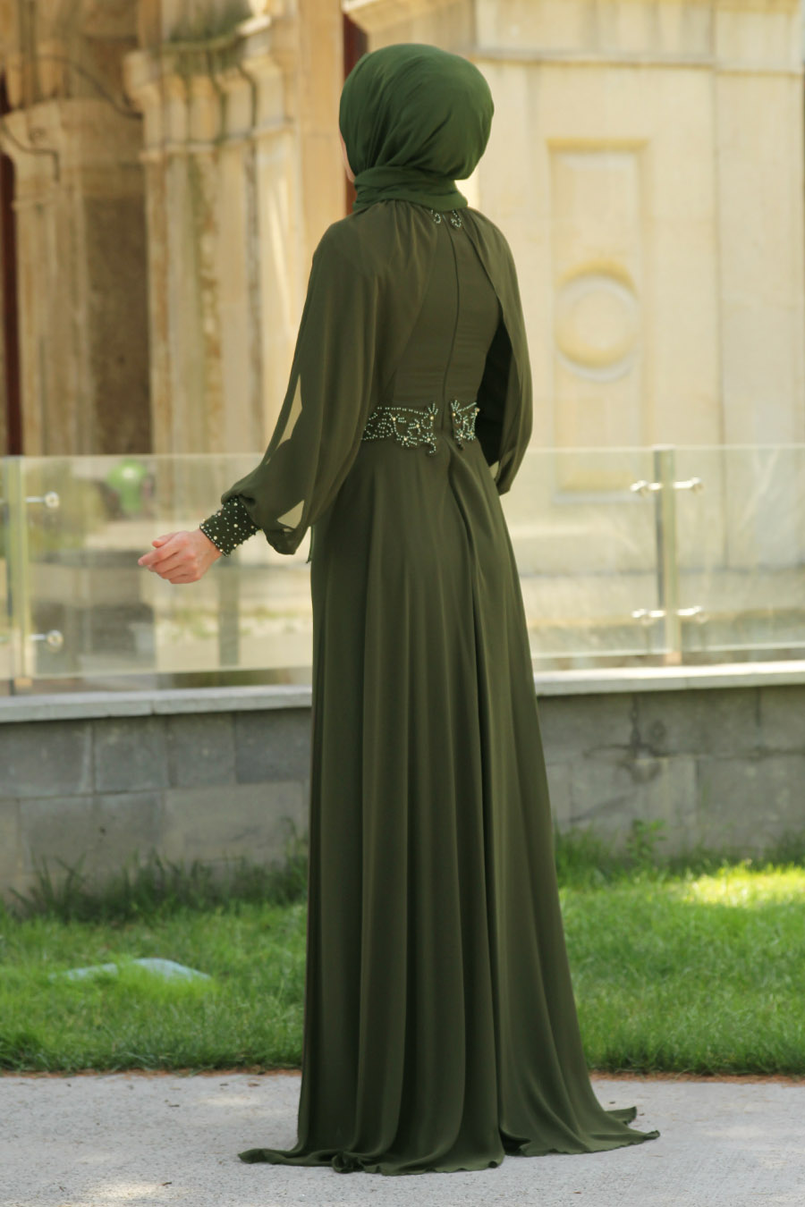 khaki evening gown