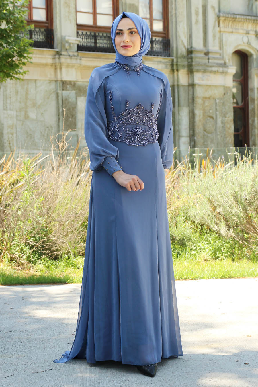 indigo evening gown