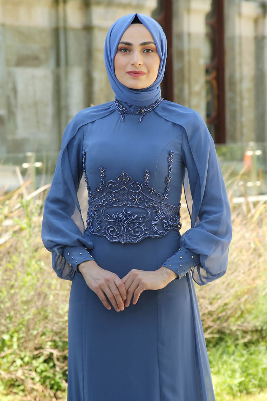 INDIGO COLOR EVENING DRESS