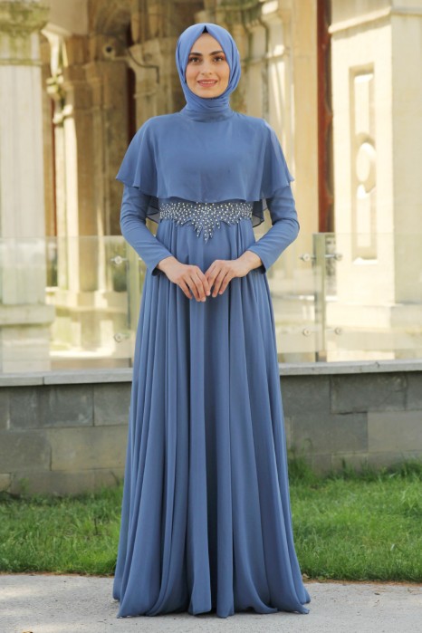 INDIGO COLOR EVENING DRESS 