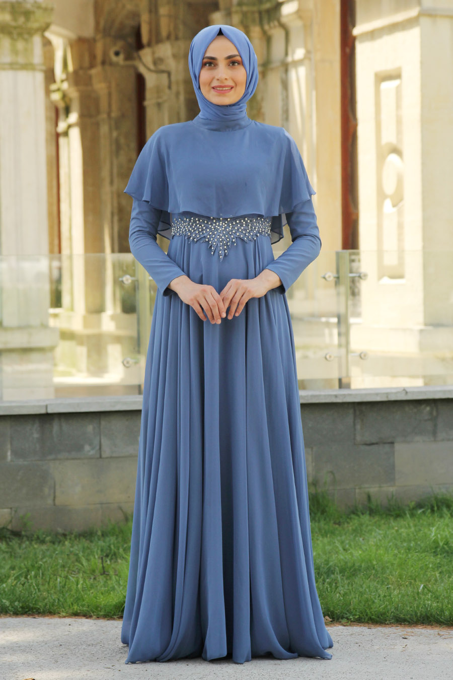 indigo evening gown