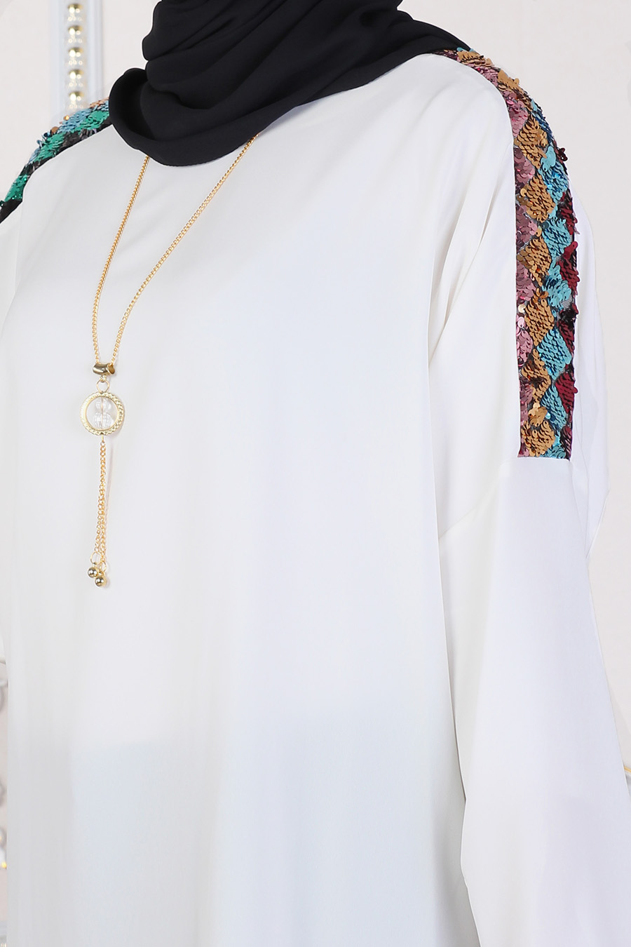 SEQUIN DETAILED ECRU TUNIC SEQUIN DETAILED ECRU TUNIC