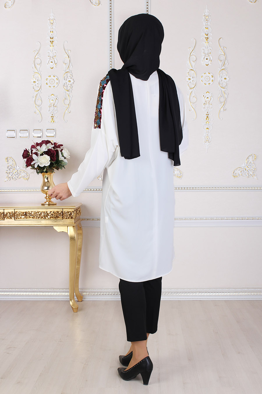SEQUIN DETAILED ECRU TUNIC SEQUIN DETAILED ECRU TUNIC