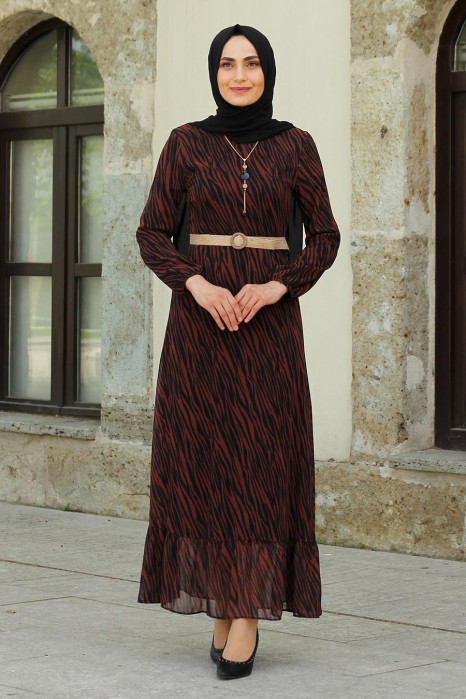 PATTERNED BLACK/BROWN DRESS 