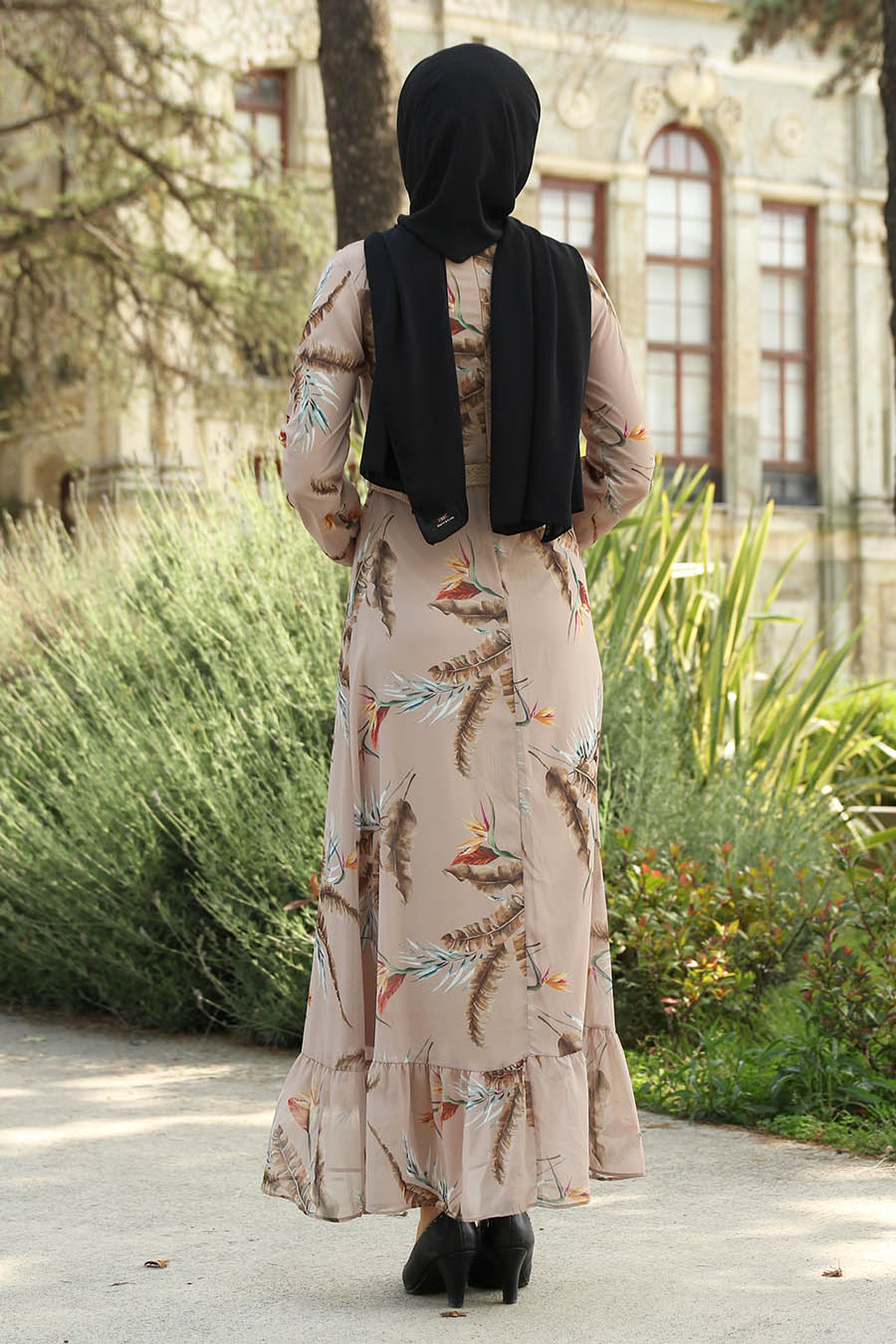 FLOWER PATTERNED BEIGE DRESS 