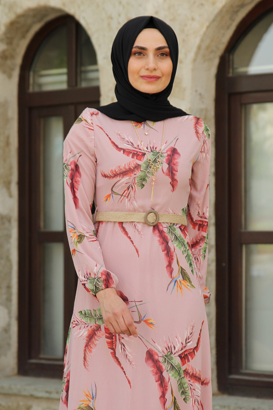 FLOWER PATTERNED POWDER PINK DRESS