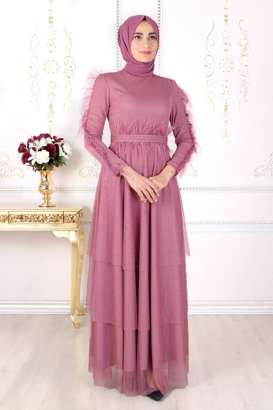 ROSE COLOR EVENING DRESS