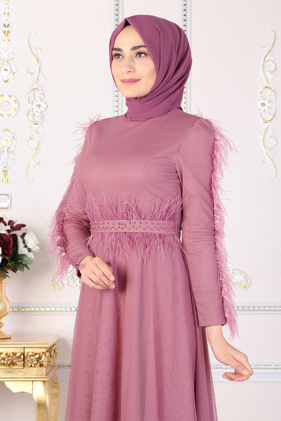 ROSE COLOR EVENING DRESS