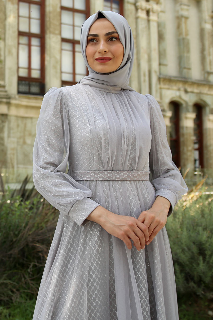 SILVERY GREY EVENING DRESS