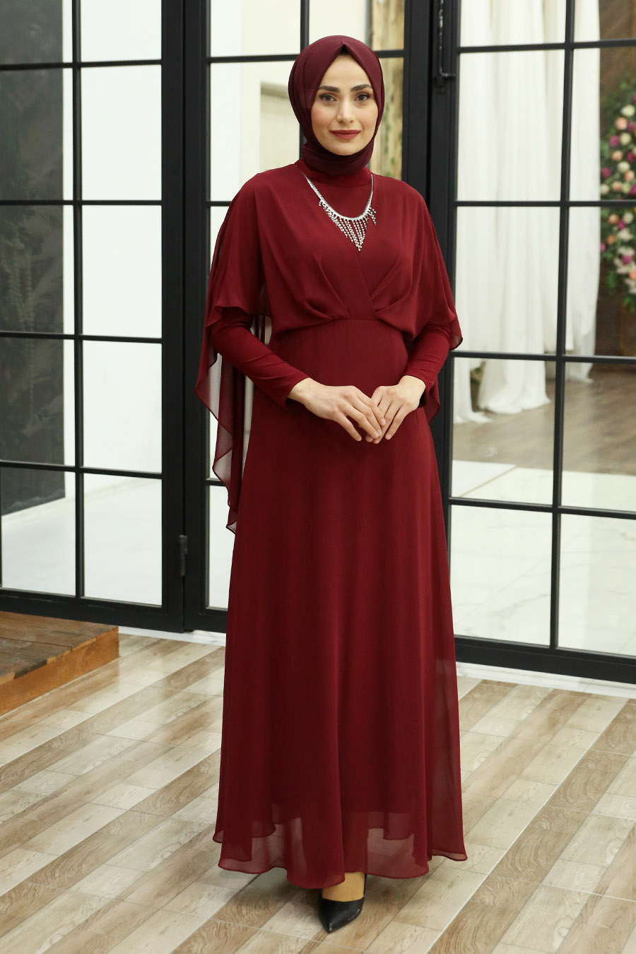 CLARET RED EVENING DRESS 