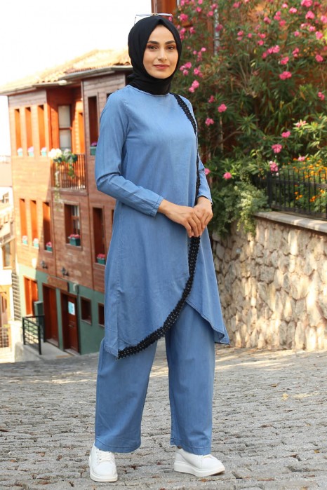 DARK BLUE TUNIC AND PANT SUIT