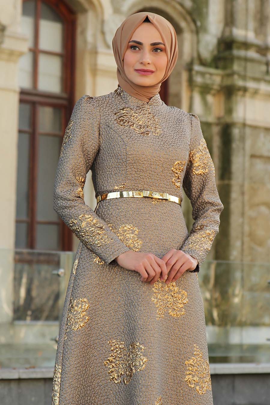 PATTERNED VISON COLOR EVENING DRESS