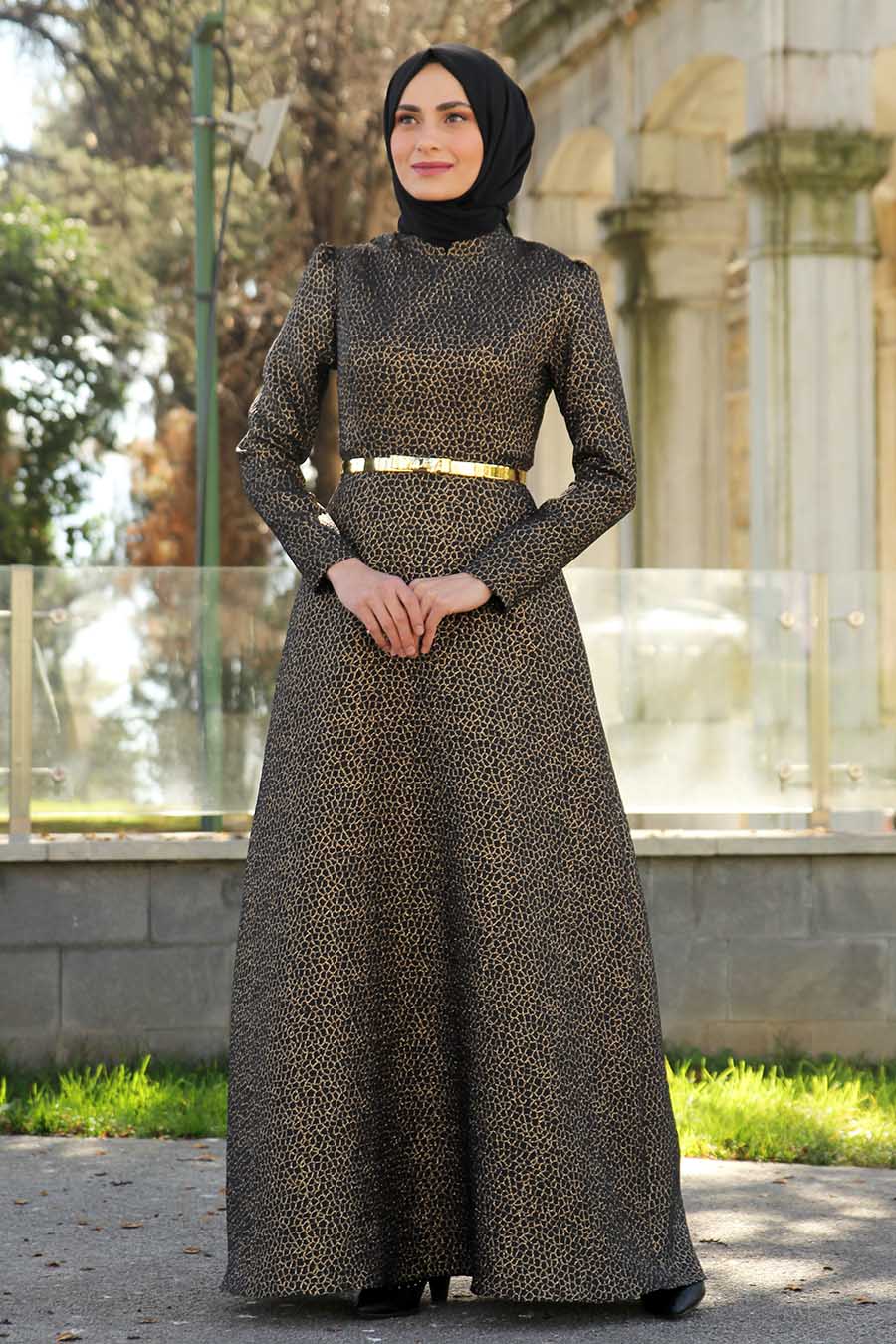 PATTERNED BLACK EVENING DRESS