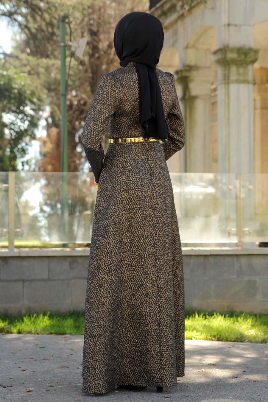 PATTERNED BLACK EVENING DRESS