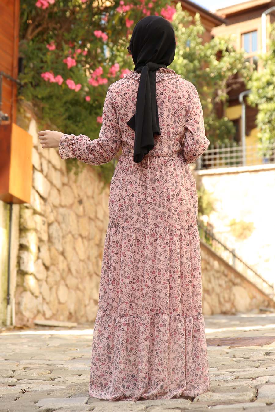 FLOWER PATTERNED POWDER PINK DRESS