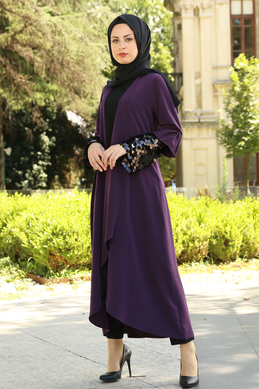 SEQUIN DETAILED PURPLE ABAYA