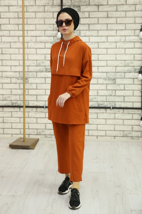 BRICK COLOR TUNIC AND PANT SUIT 