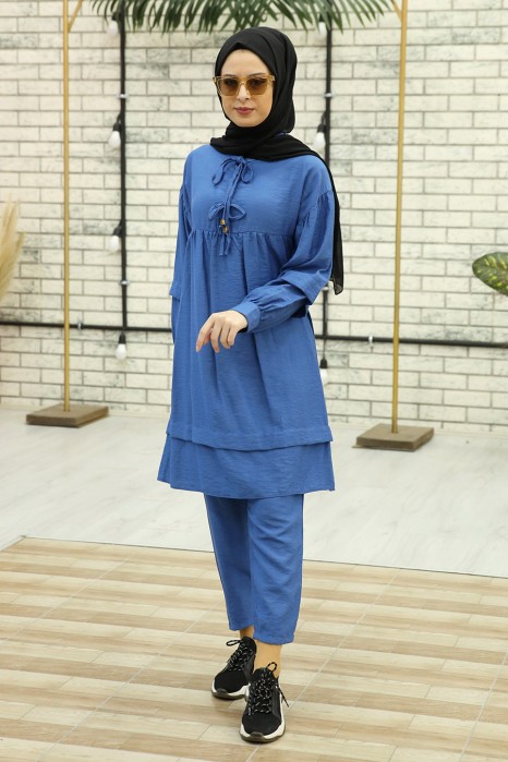 INDIGO COLOR TUNIC AND PANT SUIT 