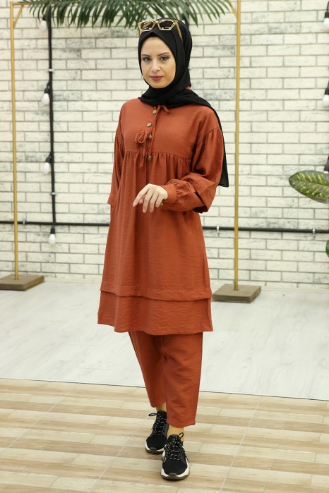 BRICK COLOR TUNIC AND PANT SUIT 