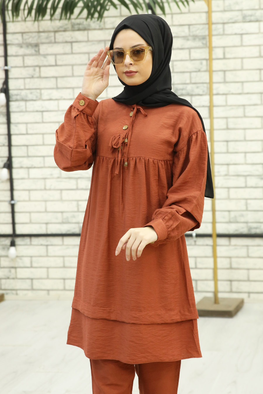 BRICK COLOR TUNIC AND PANT SUIT 
