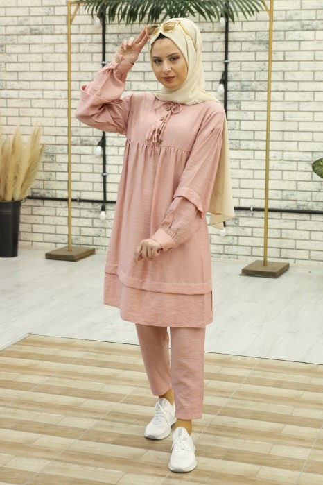 POWDER PINK TUNIC AND PANT SUIT 