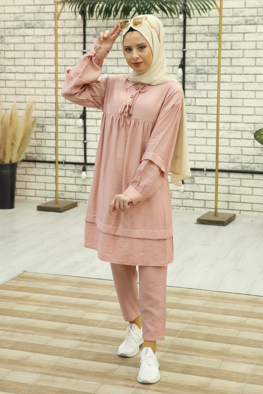 POWDER PINK TUNIC AND PANT SUIT 