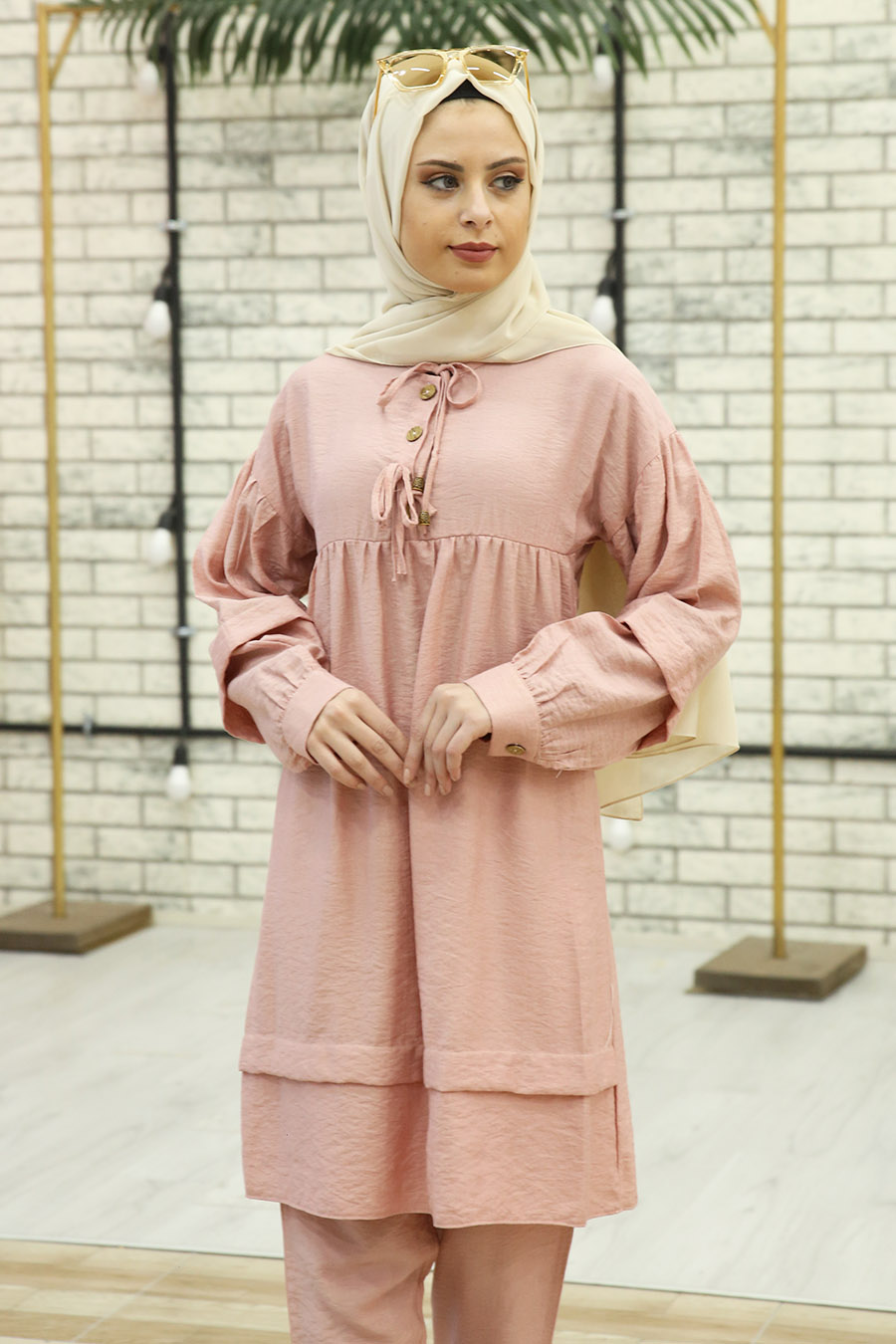 POWDER PINK TUNIC AND PANT SUIT 