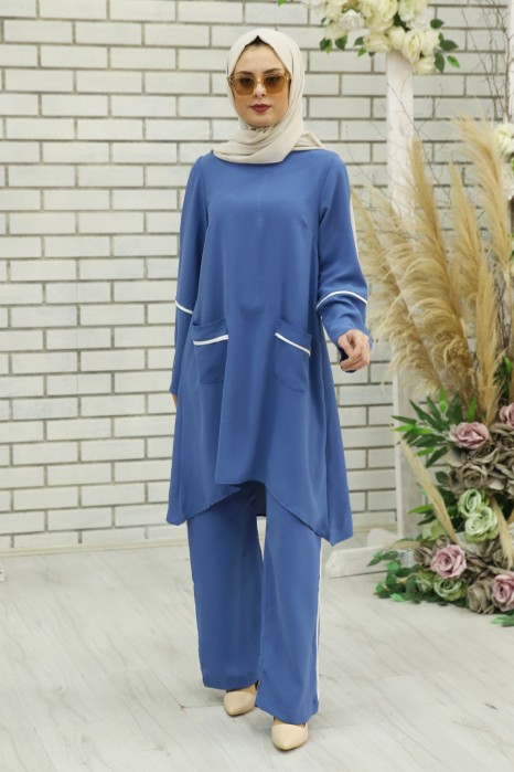 INDIGO COLOR TUNIC AND PANT SUIT 