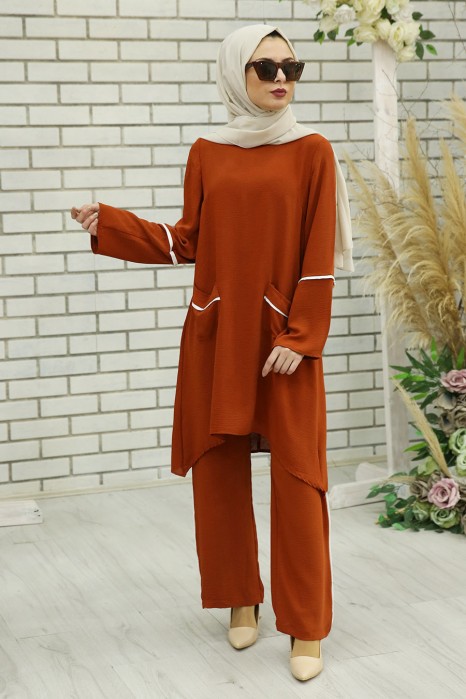 BRICK COLOR TUNIC AND PANT SUIT