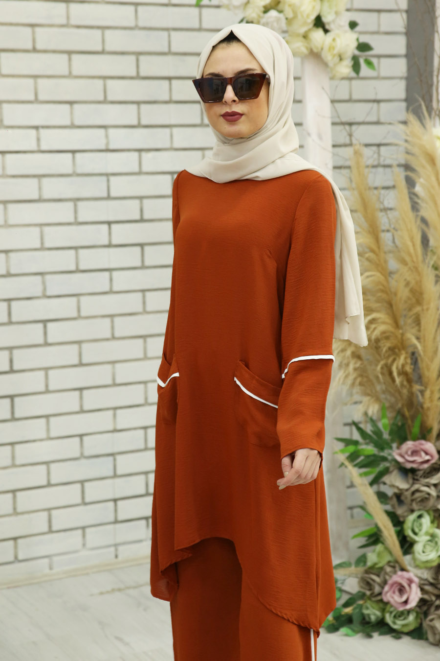 BRICK COLOR TUNIC AND PANT SUIT