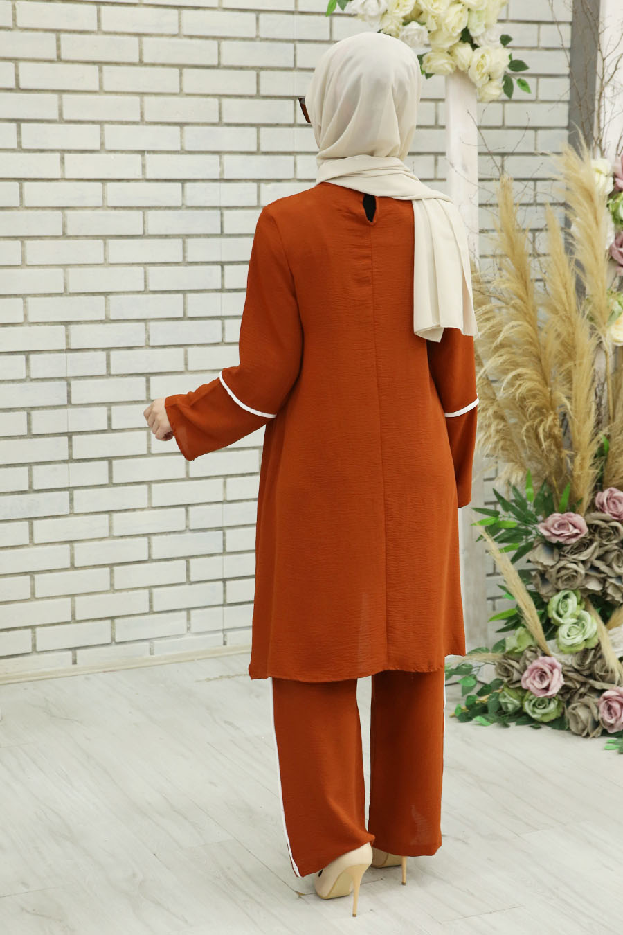 BRICK COLOR TUNIC AND PANT SUIT