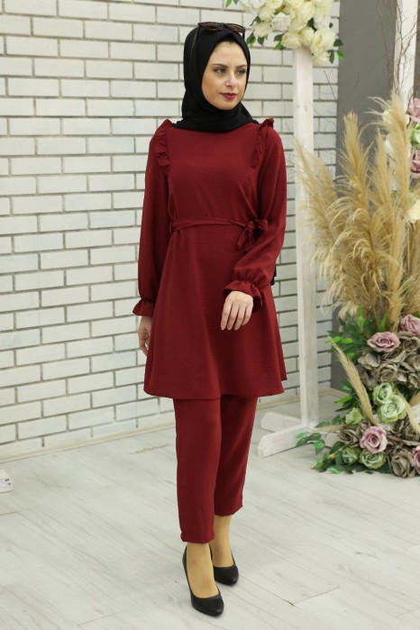 CLARET RED TUNIC AND PANT SUIT 