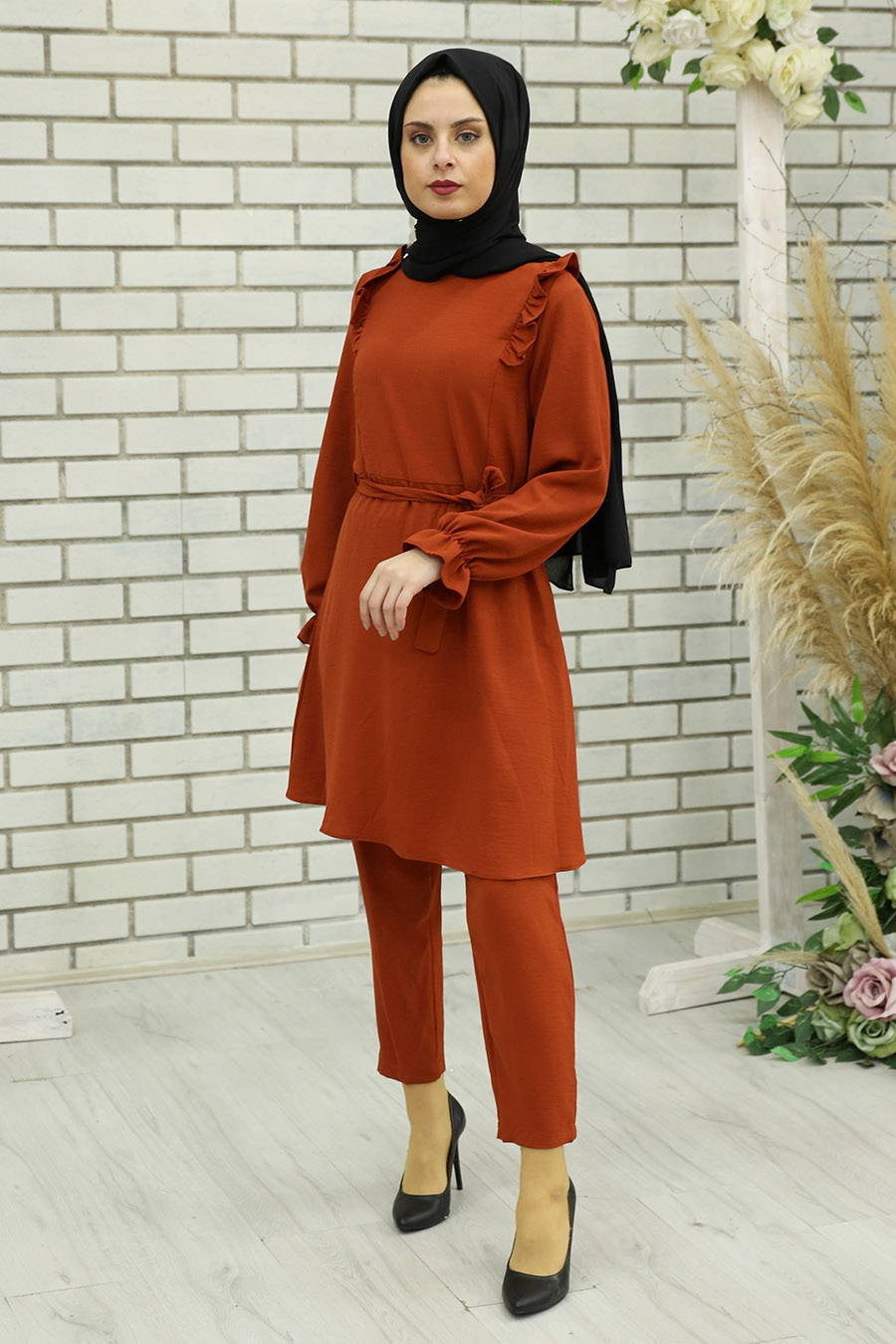 BRICK COLOR TUNIC AND PANT SUIT 